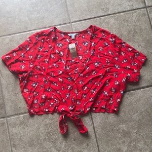 American Eagle Crop tie front